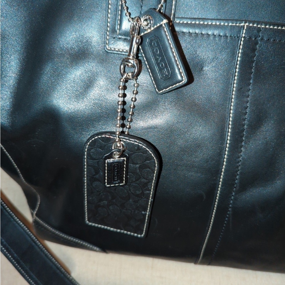 Coach Black Leather Laptop Briefcase with Design and Silver Accents - Picture 3 of 7